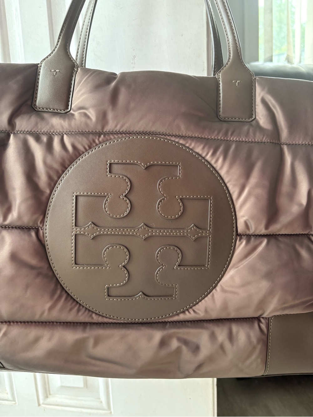 Tory Burch Brown Quilted Logo Weekender Tote - Picture 2 of 7